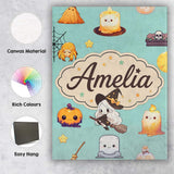Personalised Name Cute Kawaii Halloween Custom  Modern Room Accent Elegant Feature Canvas Wall Art Print Decor Picture Ready to Hang