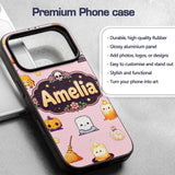 Cute Kawaii Halloween Witch Decorative Design Custom Name Protective Phone Case Mobile Cover Durable Everyday Smartphone Shock Resistant