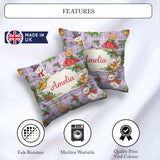 Custom Name Winter Holiday Snowman Reindeer Seamless Pattern Square Filled Cushion Throw Pillow Sofa Bed Home Decor Zip Washable UK Made