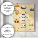 Personalised Name Cute Kawaii Halloween Custom  Modern Room Accent Elegant Feature Canvas Wall Art Print Decor Picture Ready to Hang