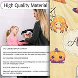 Cute Kawaii Halloween Witch Pumpkin Spider Seamless Pattern Beige  Personalised Custom Name Super Soft Fleece Blanket Bed Sofa Throw