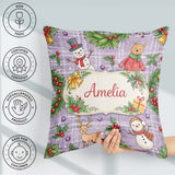 Custom Name Winter Holiday Snowman Reindeer Seamless Pattern Square Filled Cushion Throw Pillow Sofa Bed Home Decor Zip Washable UK Made