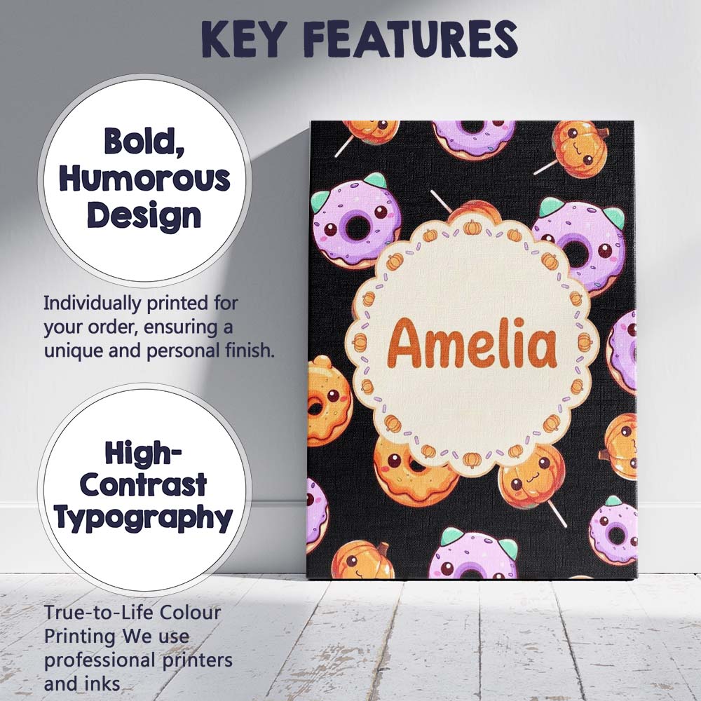 Personalised Name Cute Halloween Donuts Custom  Modern Room Accent Elegant Feature Canvas Wall Art Print Decor Picture Ready to Hang