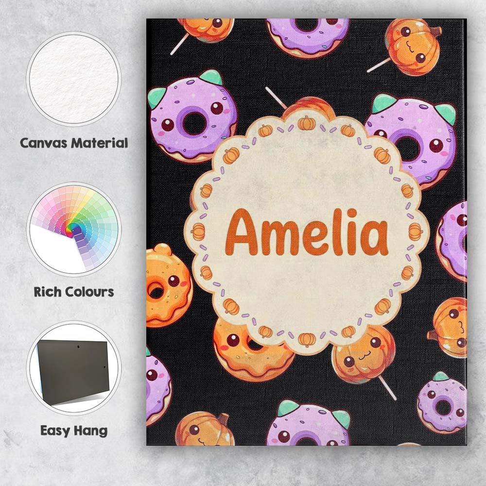 Personalised Name Cute Halloween Donuts Custom  Modern Room Accent Elegant Feature Canvas Wall Art Print Decor Picture Ready to Hang