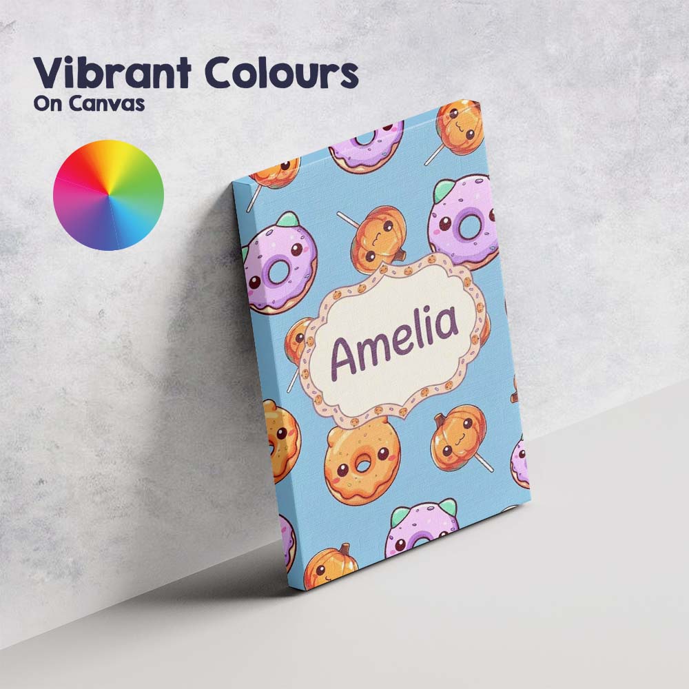 Personalised Name Cute Halloween Donuts Custom  Modern Room Accent Elegant Feature Canvas Wall Art Print Decor Picture Ready to Hang