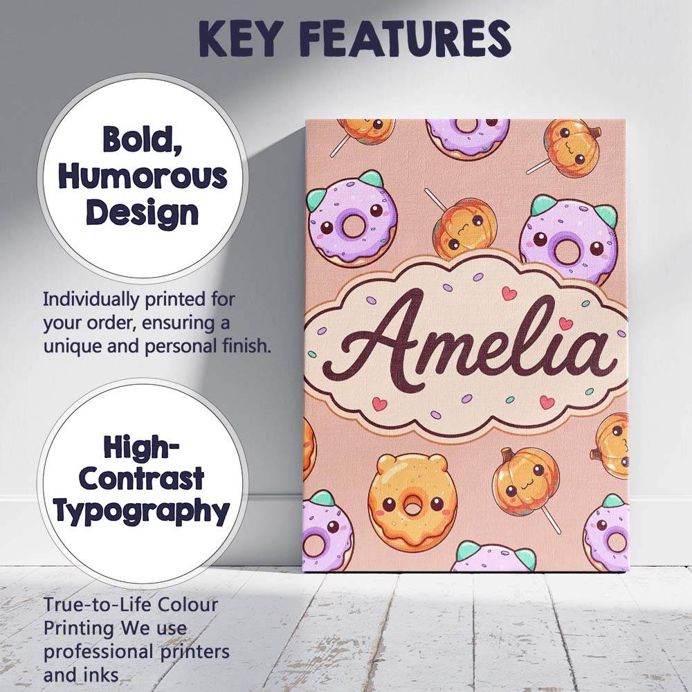 Personalised Name Cute Halloween Donuts Custom  Modern Room Accent Elegant Feature Canvas Wall Art Print Decor Picture Ready to Hang