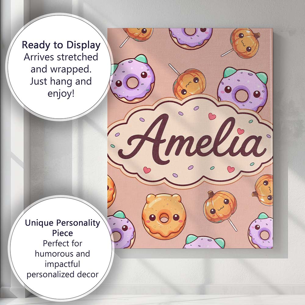 Personalised Name Cute Halloween Donuts Custom  Modern Room Accent Elegant Feature Canvas Wall Art Print Decor Picture Ready to Hang