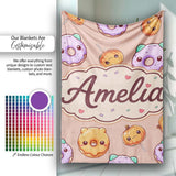 Cute Halloween Donuts Pumpkin Lollipop Seamless Pattern Peach  Personalised Custom Name Super Soft Fleece Blanket Bed Sofa Throw