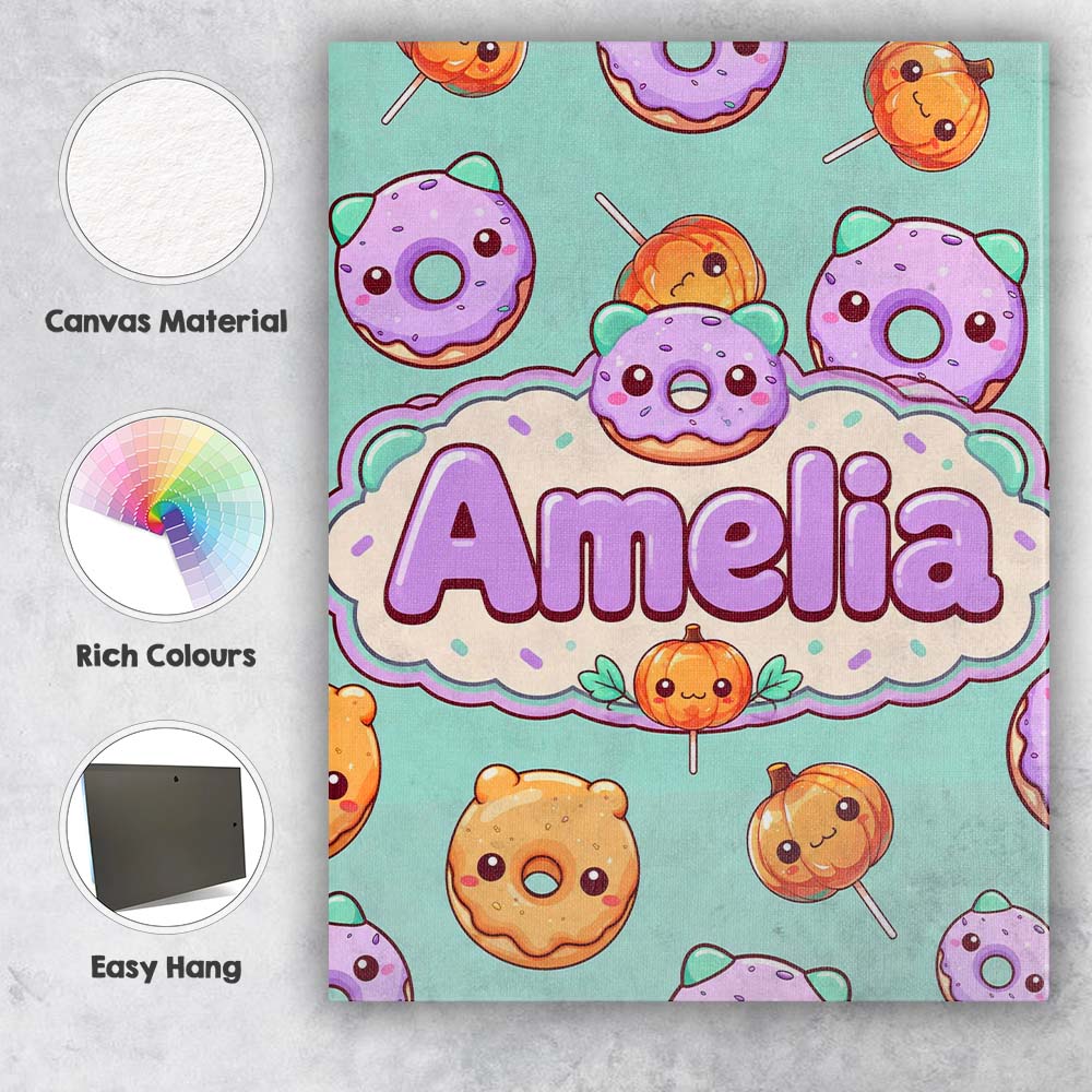 Personalised Name Cute Halloween Donuts Custom  Modern Room Accent Elegant Feature Canvas Wall Art Print Decor Picture Ready to Hang