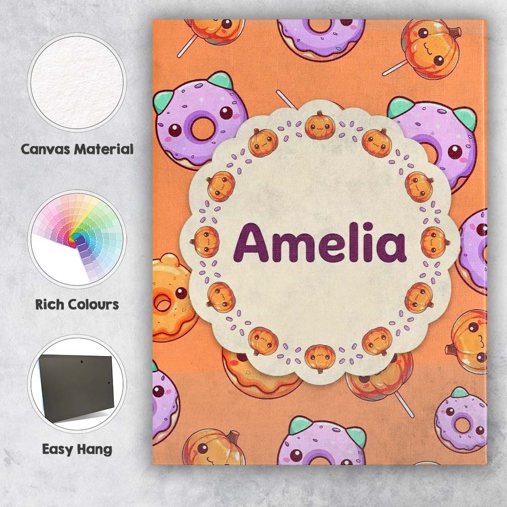 Personalised Name Cute Halloween Donuts Custom  Modern Room Accent Elegant Feature Canvas Wall Art Print Decor Picture Ready to Hang