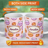 Personalized Custom Name Cute Halloween Donuts Pumpkin Lollipop Seamless Pattern Soft Pink 11oz Ceramic Coffee Tea Mug White Large Handle