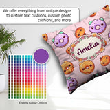 Custom Name Halloween Donuts Pumpkin Lollipop Seamless Soft Pink Square Filled Cushion Throw Pillow Sofa Bed Home Decor Zip Washable UK Made