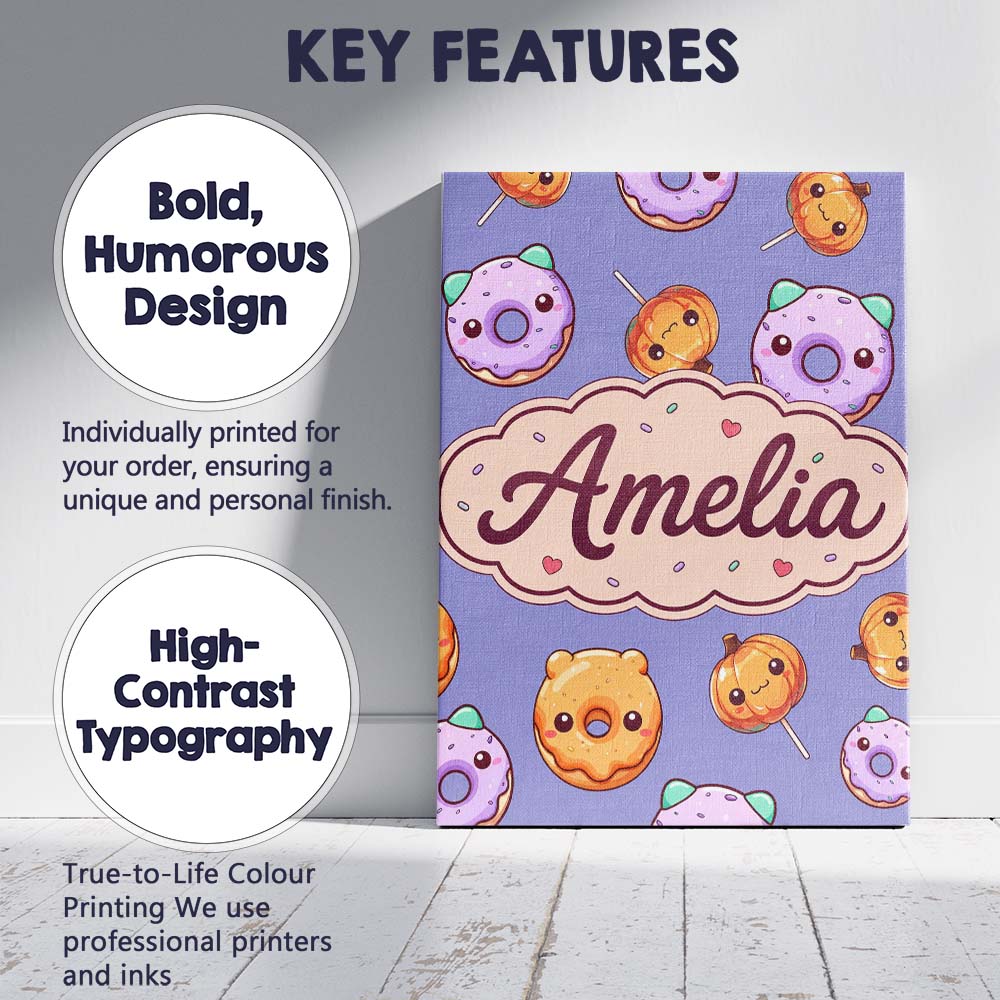 Personalised Name Cute Halloween Donuts Custom  Modern Room Accent Elegant Feature Canvas Wall Art Print Decor Picture Ready to Hang