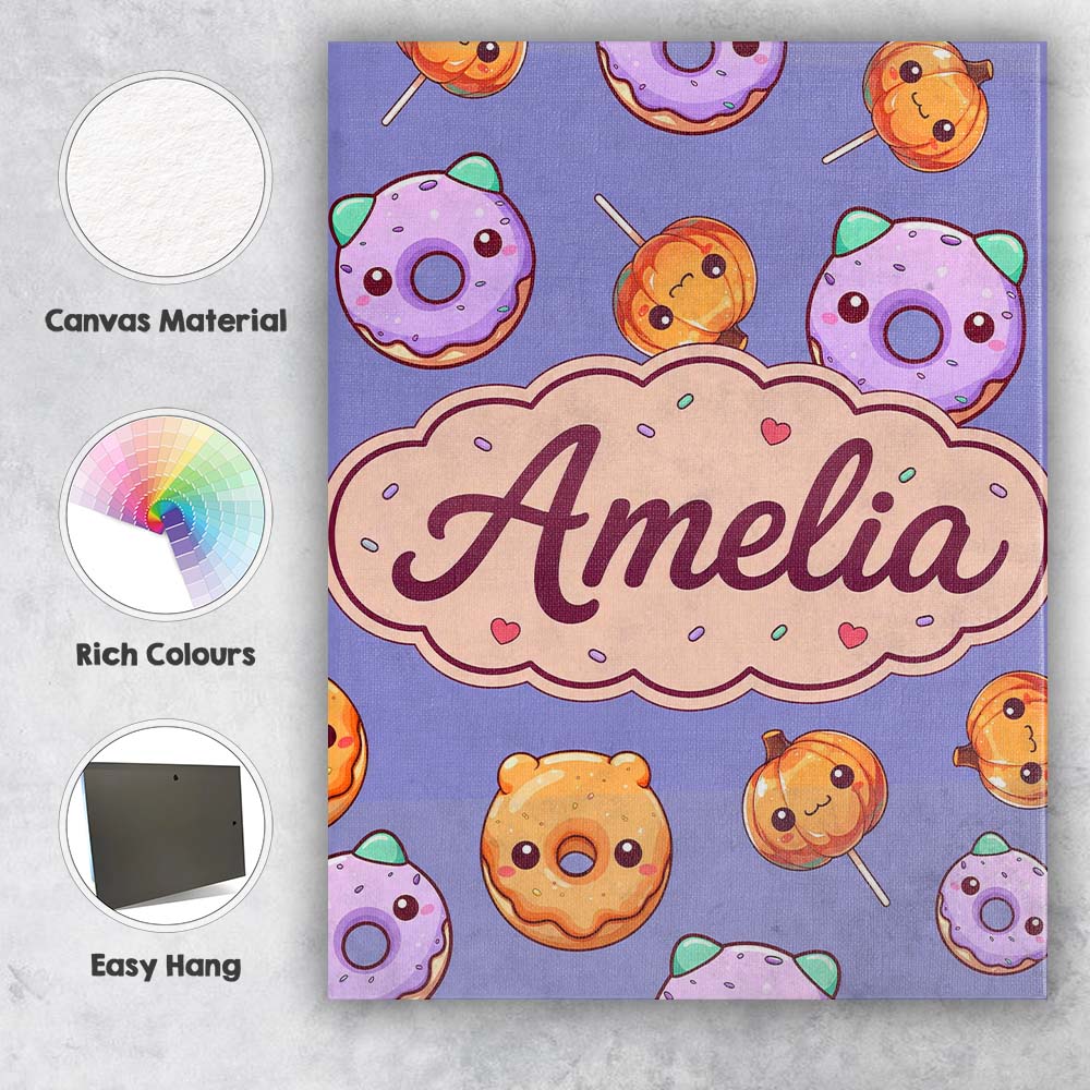 Personalised Name Cute Halloween Donuts Custom  Modern Room Accent Elegant Feature Canvas Wall Art Print Decor Picture Ready to Hang