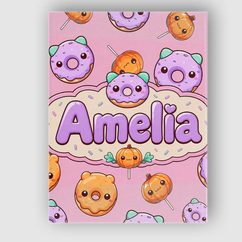 Personalised Name Cute Halloween Donuts Custom  Modern Room Accent Elegant Feature Canvas Wall Art Print Decor Picture Ready to Hang