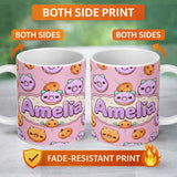 Personalized Custom Name Cute Halloween Donuts Pumpkin Lollipop Seamless Pattern Blush Pink 11oz Ceramic Coffee Tea Mug White Large Handle