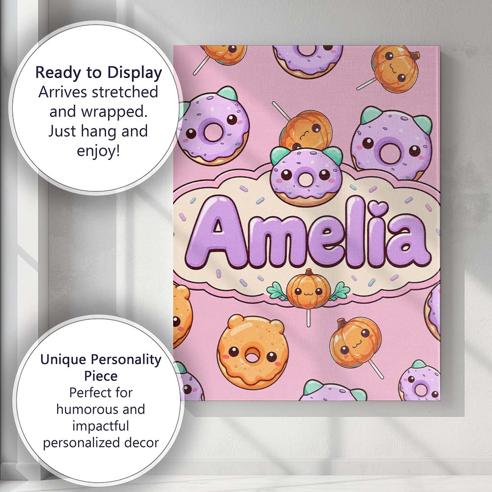 Personalised Name Cute Halloween Donuts Custom  Modern Room Accent Elegant Feature Canvas Wall Art Print Decor Picture Ready to Hang