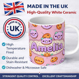 Personalized Custom Name Cute Halloween Donuts Pumpkin Lollipop Seamless Pattern Blush Pink 11oz Ceramic Coffee Tea Mug White Large Handle