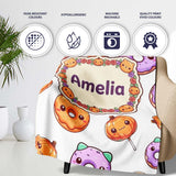 Cute Halloween Donuts Pumpkin Lollipop Seamless Pattern Light Grey  Personalised Custom Name Super Soft Fleece Blanket Bed Sofa Throw