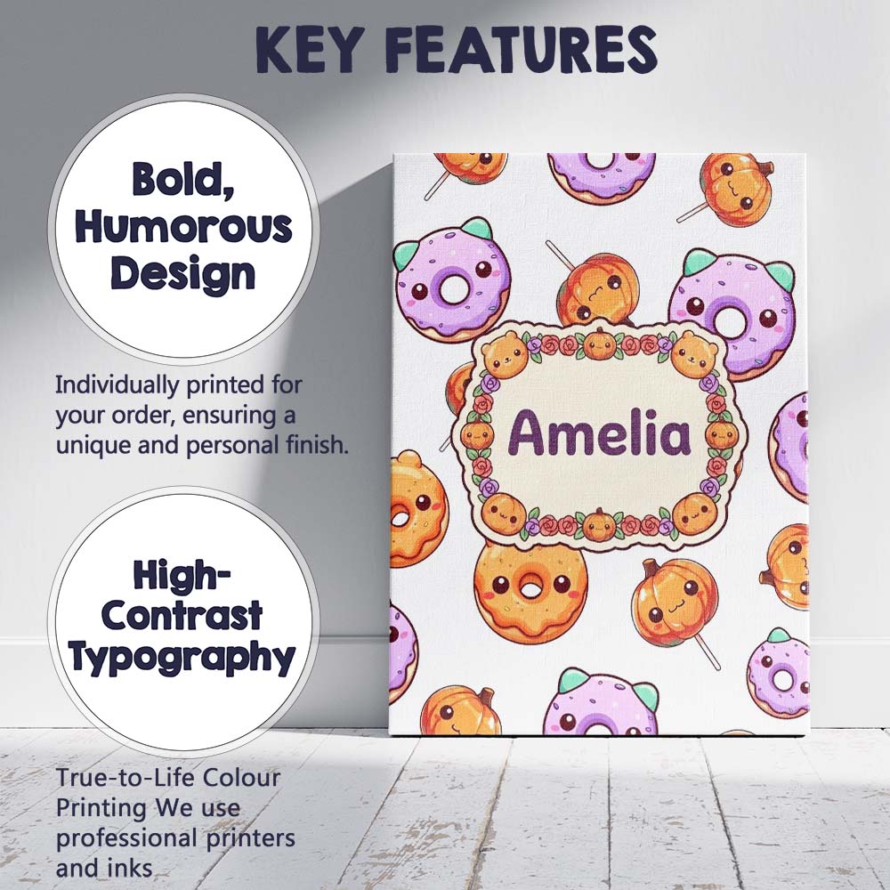 Personalised Name Cute Halloween Donuts Custom  Modern Room Accent Elegant Feature Canvas Wall Art Print Decor Picture Ready to Hang