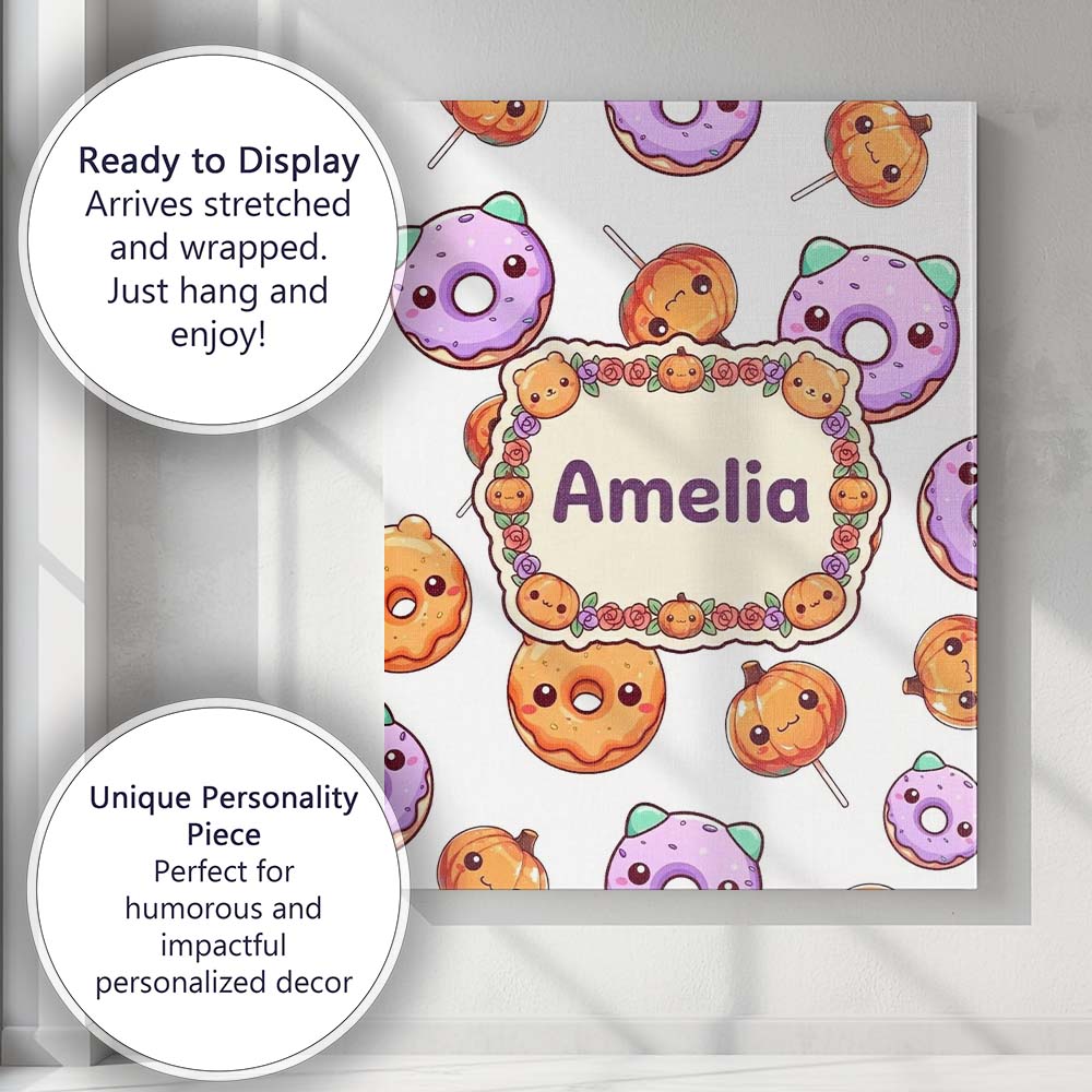 Personalised Name Cute Halloween Donuts Custom  Modern Room Accent Elegant Feature Canvas Wall Art Print Decor Picture Ready to Hang