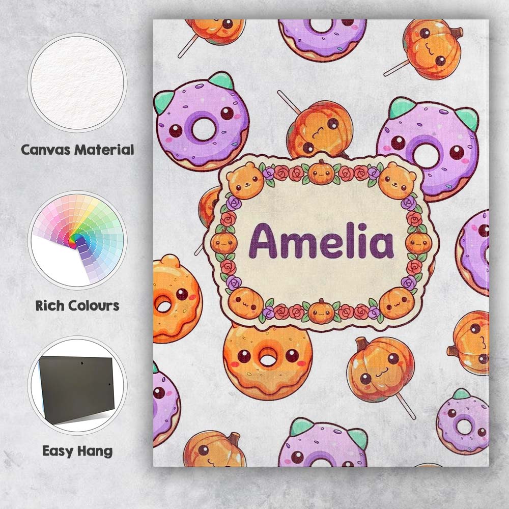 Personalised Name Cute Halloween Donuts Custom  Modern Room Accent Elegant Feature Canvas Wall Art Print Decor Picture Ready to Hang