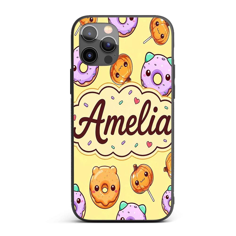 Cute Halloween Donuts Pumpkin Lollipop Seamless Custom Name Protective Phone Case Mobile Cover Durable Everyday Smartphone Shock Resistant