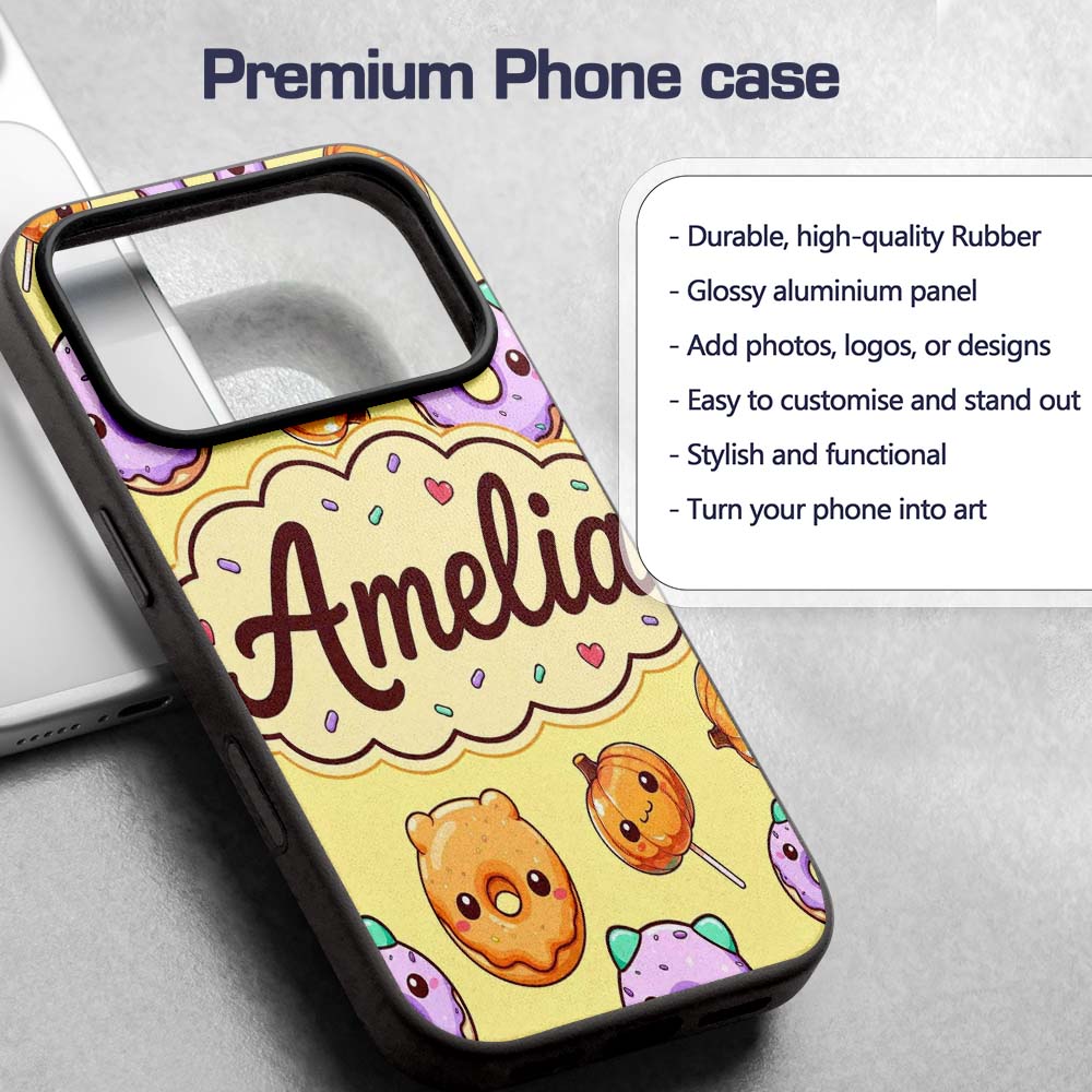 Cute Halloween Donuts Pumpkin Lollipop Seamless Custom Name Protective Phone Case Mobile Cover Durable Everyday Smartphone Shock Resistant