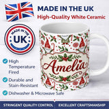 Personalized Custom Name Watercolor Christmas Gnome Candy Cane Lollipop Seamless Pattern 11oz Ceramic Coffee Tea Mug White Large Handle