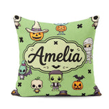 Custom Name Cute Frankenstein Mummy Bat Pumpkin Seamless Pattern Square Filled Cushion Throw Pillow Sofa Bed Home Decor Zip Washable UK Made