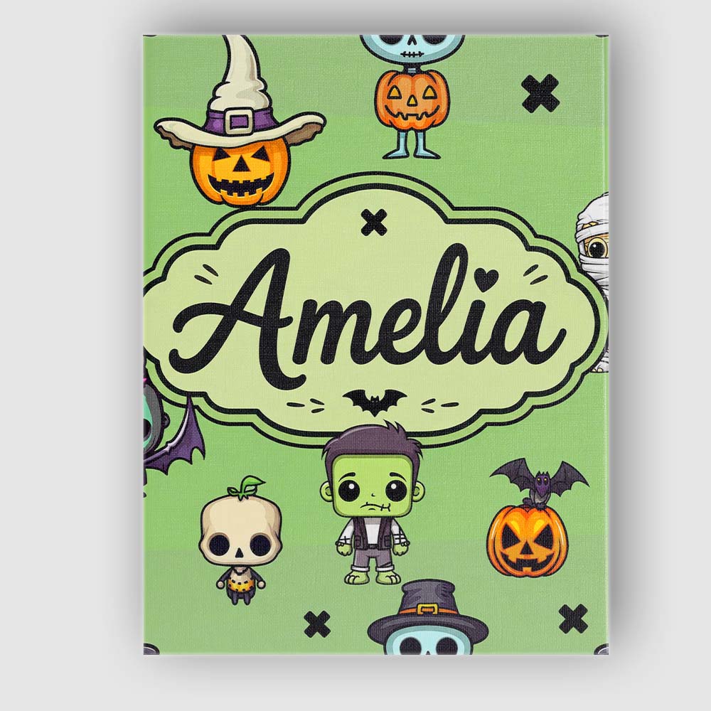 Personalised Name Cute Halloween Frankenstein Custom Unique Gift Idea Modern Room Accent Canvas Wall Art Print Decor Picture Ready to Hang