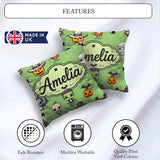 Custom Name Cute Frankenstein Mummy Bat Pumpkin Seamless Pattern Square Filled Cushion Throw Pillow Sofa Bed Home Decor Zip Washable UK Made
