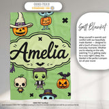 Cute Halloween Frankenstein Mummy Bat Pumpkin Seamless Pattern  Personalised Custom Name Super Soft Fleece Blanket Bed Sofa Throw