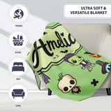 Cute Halloween Frankenstein Mummy Bat Pumpkin Seamless Pattern  Personalised Custom Name Super Soft Fleece Blanket Bed Sofa Throw