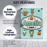 Personalised Name Cute Halloween Frankenstein Custom Unique Gift Idea Modern Room Accent Canvas Wall Art Print Decor Picture Ready to Hang