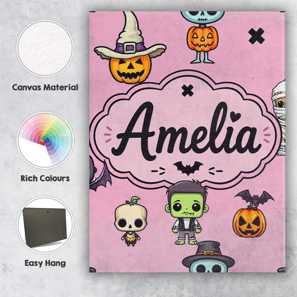 Personalised Name Cute Halloween Frankenstein Custom Unique Gift Idea Modern Room Accent Canvas Wall Art Print Decor Picture Ready to Hang