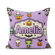 Custom Name Halloween Mummy Bat Pumpkin Seamless Pattern Purple Square Filled Cushion Throw Pillow Sofa Bed Home Decor Zip Washable UK Made