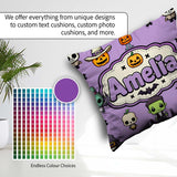 Custom Name Halloween Mummy Bat Pumpkin Seamless Pattern Purple Square Filled Cushion Throw Pillow Sofa Bed Home Decor Zip Washable UK Made