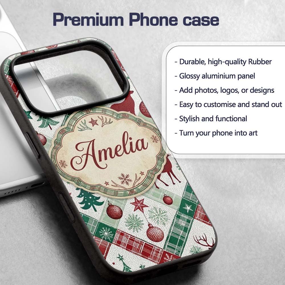 Blue Background Cute Santa Christmas Seamless Custom Name Protective Phone Case Mobile Cover Durable Everyday Smartphone Shock Resistant
