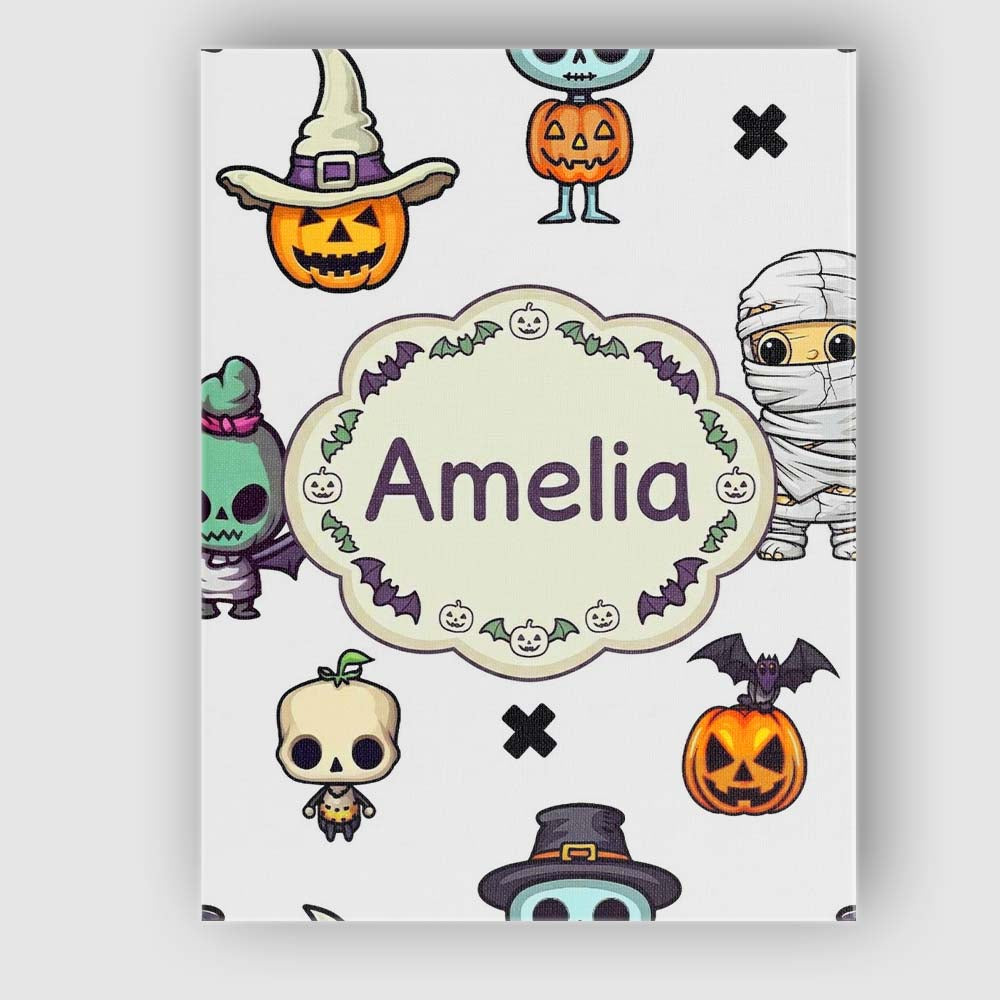 Personalised Name Cute Halloween Frankenstein Custom Unique Gift Idea Modern Room Accent Canvas Wall Art Print Decor Picture Ready to Hang