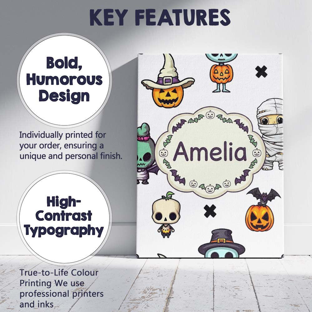 Personalised Name Cute Halloween Frankenstein Custom Unique Gift Idea Modern Room Accent Canvas Wall Art Print Decor Picture Ready to Hang