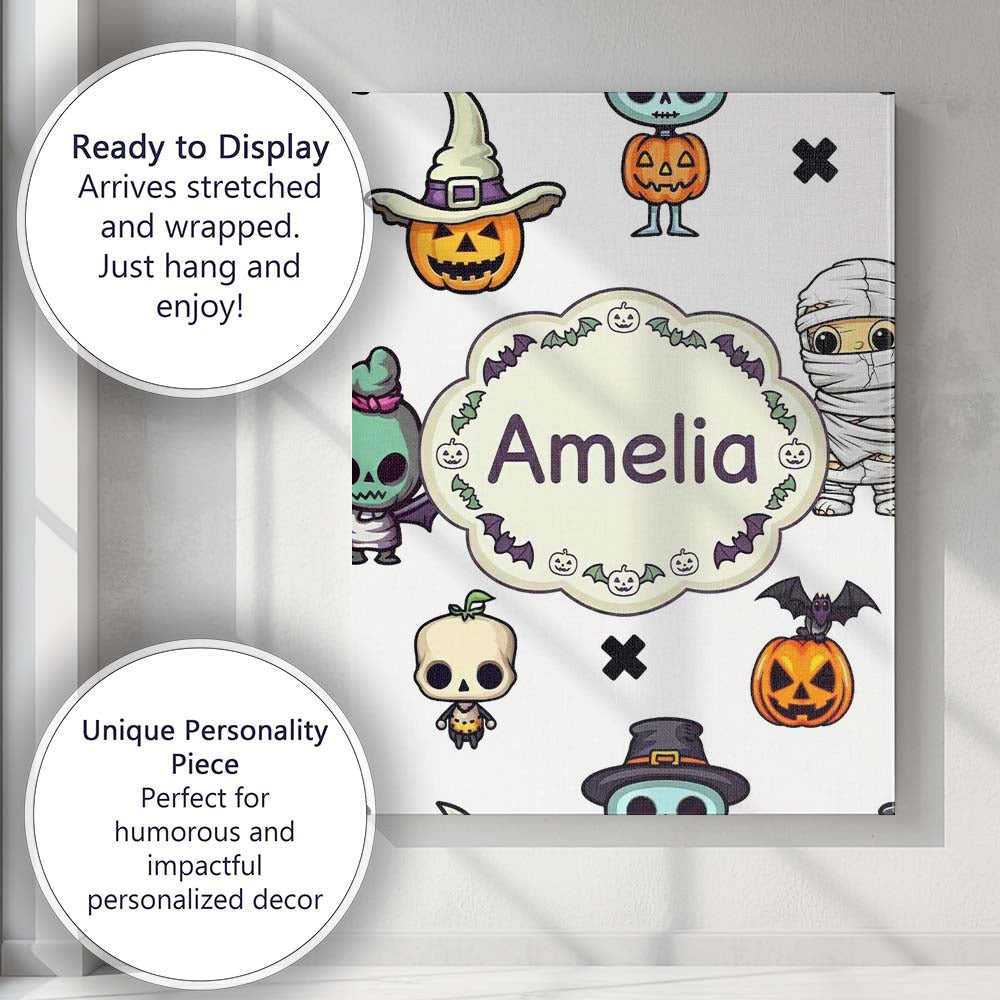 Personalised Name Cute Halloween Frankenstein Custom Unique Gift Idea Modern Room Accent Canvas Wall Art Print Decor Picture Ready to Hang