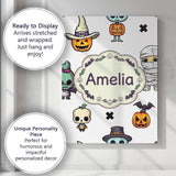 Personalised Name Cute Halloween Frankenstein Custom Unique Gift Idea Modern Room Accent Canvas Wall Art Print Decor Picture Ready to Hang