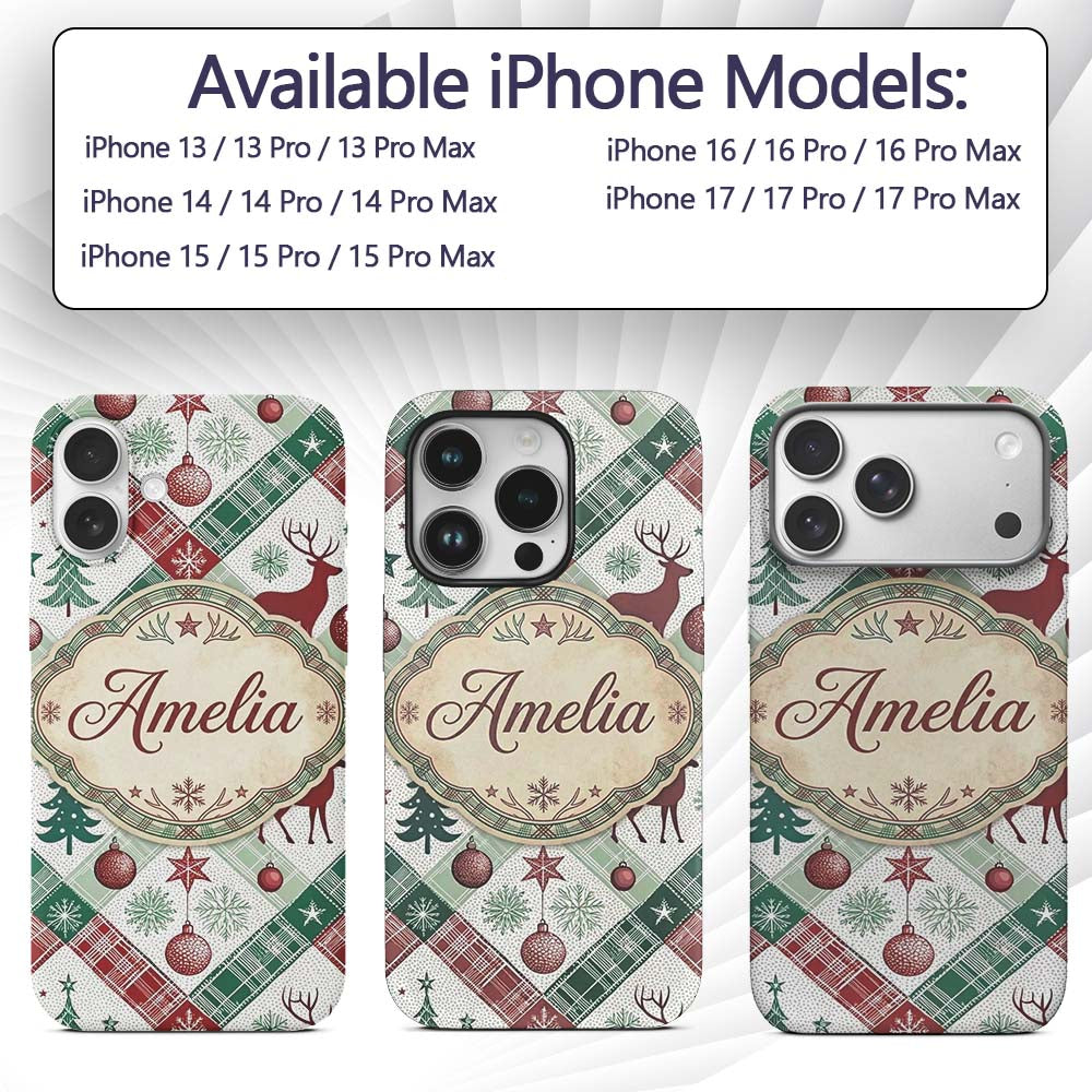 Blue Background Cute Santa Christmas Seamless Custom Name Protective Phone Case Mobile Cover Durable Everyday Smartphone Shock Resistant