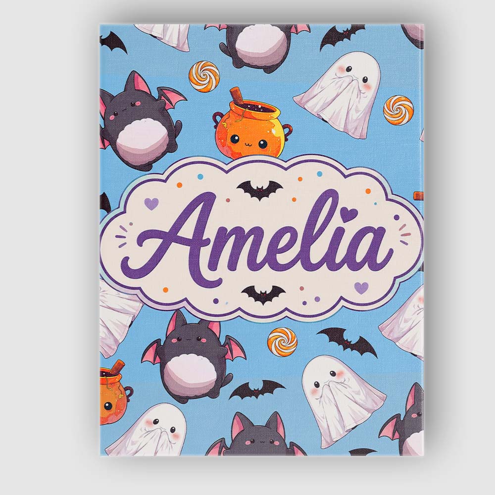 Personalised Name Cute Kawaii Halloween Custom  Modern Room Accent Elegant Feature Canvas Wall Art Print Decor Picture Ready to Hang