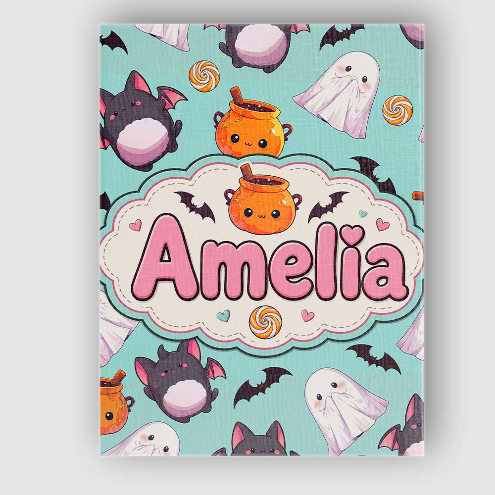 Personalised Name Cute Kawaii Halloween Custom  Modern Room Accent Elegant Feature Canvas Wall Art Print Decor Picture Ready to Hang