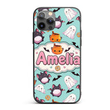 Cute Kawaii Halloween Ghost Bat Candy Pumpkin Custom Name Protective Phone Case Mobile Cover Durable Everyday Smartphone Shock Resistant