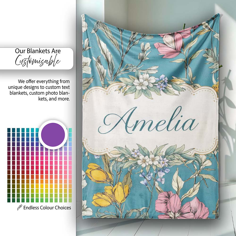 Minimal Daisy Flower Soft Green Seamless Pattern Cute Unique Gift  Personalised Custom Name Super Soft Fleece Blanket Bed Sofa Throw