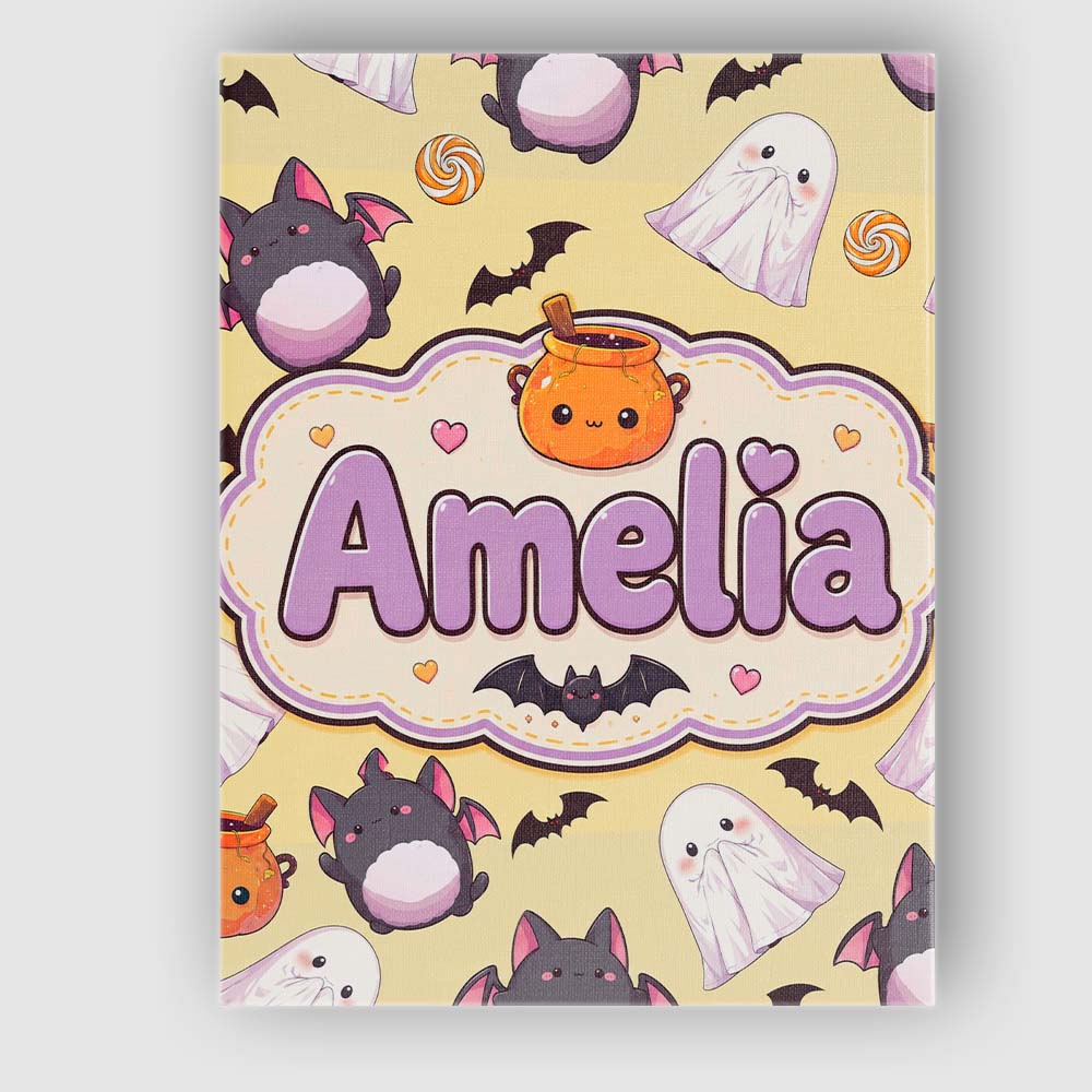 Personalised Name Kawaii Halloween Ghost Custom  Unique Gift Idea Elegant Feature Canvas Wall Art Print Decor Picture Ready to Hang