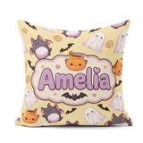 Custom Name Kawaii Halloween Ghost Candy Pumpkin Seamless Yellow Square Filled Cushion Throw Pillow Sofa Bed Home Decor Zip Washable UK Made